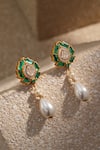 Buy_Tarun Tahiliani_Emerald Green Swarovski Pearls Lotus Embellished Earrings _Online_at_Aza_Fashions