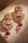 Shop_Tarun Tahiliani_Red Zircon Lotus Stone Embellished Earrings _at_Aza_Fashions