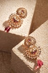 Tarun Tahiliani_Red Zircon Lotus Stone Embellished Earrings _Online_at_Aza_Fashions