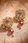 Shop_Tarun Tahiliani_Red Zircon Stone Embellished Drop Earrings _at_Aza_Fashions