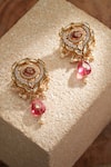 Tarun Tahiliani_Red Zircon Stone Embellished Drop Earrings _Online_at_Aza_Fashions