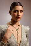 Buy_Tarun Tahiliani_Green Stone Round Cabochon Embellished Pearl Long Necklace _at_Aza_Fashions