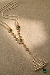 Tarun Tahiliani_Green Stone Round Cabochon Embellished Pearl Long Necklace _Online_at_Aza_Fashions