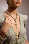 Buy_Tarun Tahiliani_Green Stone Round Cabochon Embellished Pearl Long Necklace _Online_at_Aza_Fashions