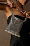 Shop_Tarun Tahiliani_Silver Tumble Beads Chainmail Sheet Graded Handle Bag _at_Aza_Fashions