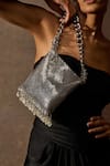 Tarun Tahiliani_Silver Tumble Beads Chainmail Sheet Graded Handle Bag _Online_at_Aza_Fashions