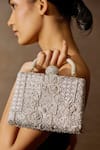 Tarun Tahiliani_Silver Floral Garden Of Eden Embroidered Clutch Bag _Online_at_Aza_Fashions