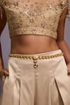 Shop_Tarun Tahiliani_Gold Stone Geometric Cutwork Belt _at_Aza_Fashions