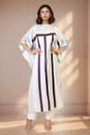 Buy_Samyukta Singhania_White Soft Satin Silk Print Stripe Boat Neck Street Kaftan _at_Aza_Fashions