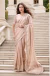 Buy_Samyukta Singhania_Rose Gold Tissue Embellished Lace Round Border Pleated Saree With Blouse _at_Aza_Fashions