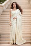 Buy_Samyukta Singhania_Beige Tissue Embroidery Sequin Border Saree _at_Aza_Fashions