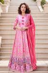 Buy_Samyukta Singhania_Pink Doll Silk Print Floral V Neck Abstract Anarkali With Dupatta _at_Aza_Fashions