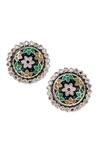 Shop_Sangeeta Boochra_Silver Plated Hydro Charm Stone Embellished Round Earrings _at_Aza_Fashions