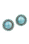 Shop_Sangeeta Boochra_Blue Hydro Stone Artful Floral Carved Studs _at_Aza_Fashions