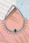 Buy_Sangeeta Boochra_Green Emerald Stone Majestic Glow Tear Drop Embellished Necklace _at_Aza_Fashions