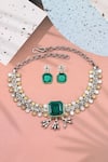 Buy_Sangeeta Boochra_Green Emerald Stone Majestic Charm Square Motif Carved Choker Set _at_Aza_Fashions