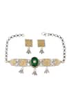 Shop_Sangeeta Boochra_Green Emerald Stone Radiant Duo Embellished Choker Set _at_Aza_Fashions