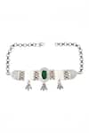 Shop_Sangeeta Boochra_Green Emerald Stone Radiant Duo Embellished Choker Set _Online_at_Aza_Fashions