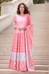 Buy_Samyukta Singhania_Pink Doll Silk Print Geometric Round Butti Anarkali With Dupatta _at_Aza_Fashions