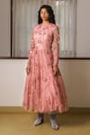 Buy_Rimple Agrawal_Pink Net Embroidered 3d Floral Round Midi Dress _at_Aza_Fashions