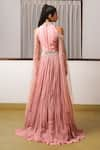 Shop_Rimple Agrawal_Pink Georgette Embroidered Sequin Band Collar Pleated Gown _at_Aza_Fashions