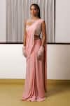 Buy_Rimple Agrawal_Pink Saree Georgette Embroidered Sequin Round Pre-draped With Blouse _at_Aza_Fashions