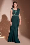 Buy_Rimple Agrawal_Green Blouse Net Embroidered Floral Sweetheart Mermaid Pre-draped Saree With _Online_at_Aza_Fashions