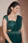 Shop_Rimple Agrawal_Green Blouse Net Embroidered Floral Mermaid Pre-draped Saree With For Kids_Online_at_Aza_Fashions