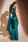 Shop_Rimple Agrawal_Green Blouse Net Embroidered Floral V Neck Pre-draped Waterfall Saree With _at_Aza_Fashions