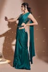 Rimple Agrawal_Green Blouse Net Embroidered Floral V Neck Pre-draped Waterfall Saree With _Online_at_Aza_Fashions