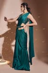 Buy_Rimple Agrawal_Green Blouse Net Embroidered Floral V Neck Pre-draped Waterfall Saree With _Online_at_Aza_Fashions