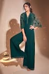 Buy_Rimple Agrawal_Green Jumpsuit Georgette Embroidered Bead Jumpsuit V Neck With Cape _at_Aza_Fashions