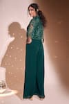 Shop_Rimple Agrawal_Green Jumpsuit Georgette Embroidered Bead Jumpsuit V Neck With Cape _at_Aza_Fashions