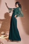 Rimple Agrawal_Green Jumpsuit Georgette Embroidered Bead Jumpsuit V Neck With Cape _Online_at_Aza_Fashions