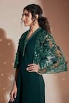 Buy_Rimple Agrawal_Green Jumpsuit Georgette Embroidered Bead Jumpsuit V Neck With Cape _Online_at_Aza_Fashions