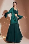 Buy_Rimple Agrawal_Green Blazer Liquid Silk Embroidered Bead Blouse Round Solid Lehenga Set With _at_Aza_Fashions