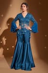 Buy_Rimple Agrawal_Blue Tunic Net And Georgette Embroidery Crystal Floral Asymmetric With Gharara For Kids_at_Aza_Fashions