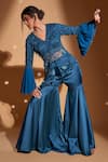 Rimple Agrawal_Blue Tunic Net And Georgette Embroidery Crystal Floral Asymmetric With Gharara For Kids_Online_at_Aza_Fashions