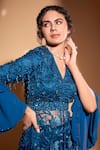 Shop_Rimple Agrawal_Blue Tunic Net And Georgette Embroidery Crystal Floral Asymmetric With Gharara _Online_at_Aza_Fashions