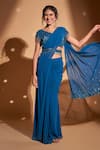 Buy_Rimple Agrawal_Blue Pre-draped Saree Georgette Embroidery Tassels Floral With Blouse For Kids_at_Aza_Fashions