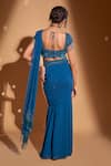 Shop_Rimple Agrawal_Blue Pre-draped Saree Georgette Embroidery Tassels V-neck Floral With Blouse _at_Aza_Fashions