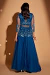 Shop_Rimple Agrawal_Blue Cape Net Embroidery Beads Blouse V-neck Floral And Palazzo Set _at_Aza_Fashions