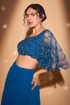 Rimple Agrawal_Blue Net Embroidery Beads Round Tassels Blouse With Skirt _Online_at_Aza_Fashions