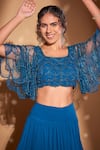 Buy_Rimple Agrawal_Blue Net Embroidery Beads Round Tassels Blouse With Skirt _Online_at_Aza_Fashions