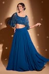 Shop_Rimple Agrawal_Blue Net Embroidery Beads Round Tassels Blouse With Skirt _Online_at_Aza_Fashions