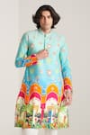 Blushing Couture by shafali_Blue Cotton Printed Wedding Kurta And Pant Set _Online_at_Aza_Fashions