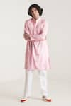 Buy_Blushing Couture by shafali_Pink Cotton Embroidered Elephant Motif Kurta And Pant Set _at_Aza_Fashions