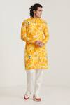 Buy_Blushing Couture by shafali_Yellow Cotton Printed Floral Short Kurta And Pyjama Set _at_Aza_Fashions