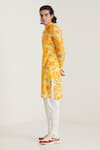 Blushing Couture by shafali_Yellow Cotton Printed Floral Short Kurta And Pyjama Set _Online_at_Aza_Fashions