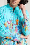 Blushing Couture by shafali_Blue Cotton Printed Bohemian Kurta And Pyjama Set _Online_at_Aza_Fashions